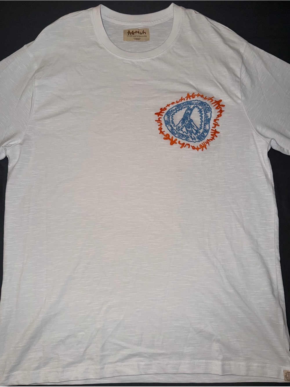 AGtawh Men's Crew Neck T-Shirt with Blue & Orange Chest Graphic